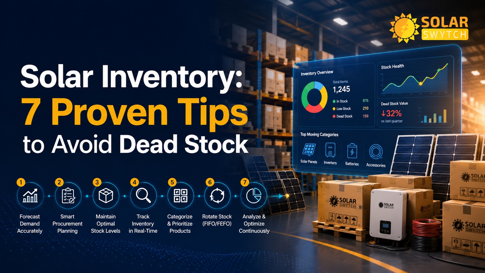 Solar Inventory: 7 Proven Tips to Avoid Dead Stock — illustrated guide cover