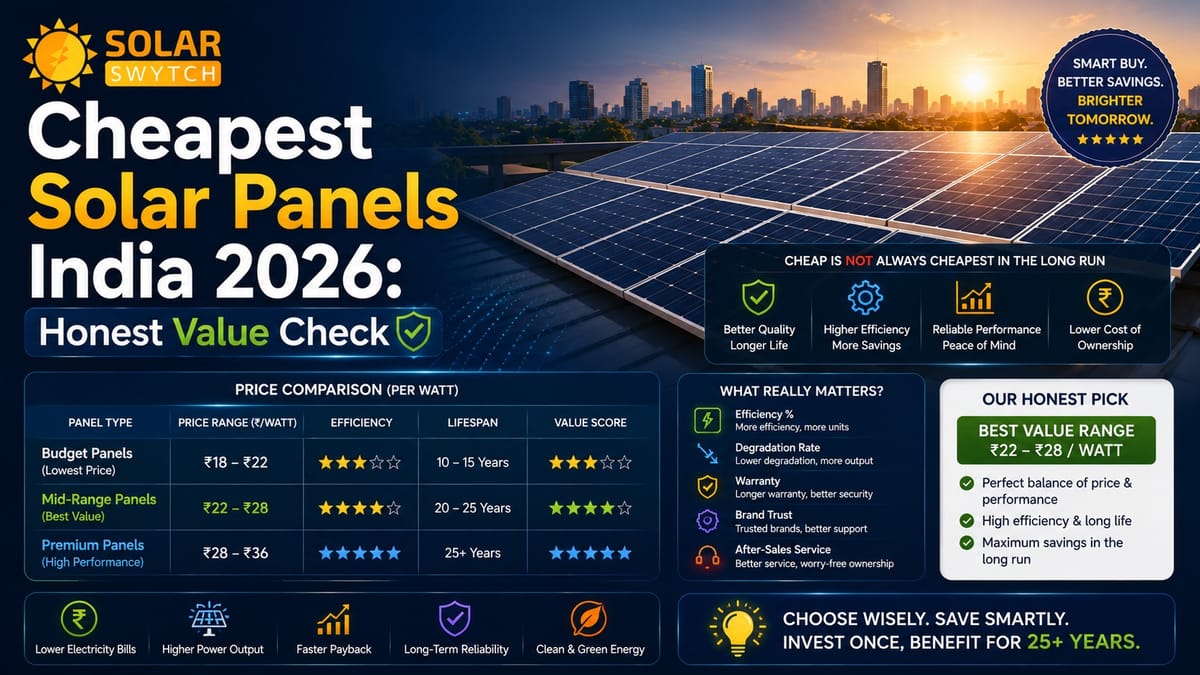 Cheapest Solar Panels India 2026: Honest Value Check — illustrated guide cover