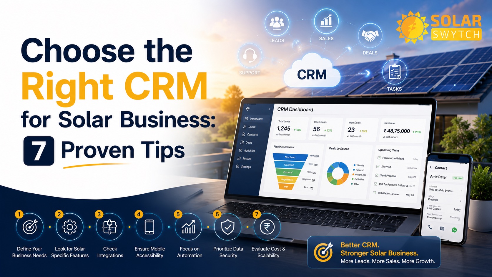 Choose the Right CRM for Solar Business: 7 Proven Tips — illustrated guide cover