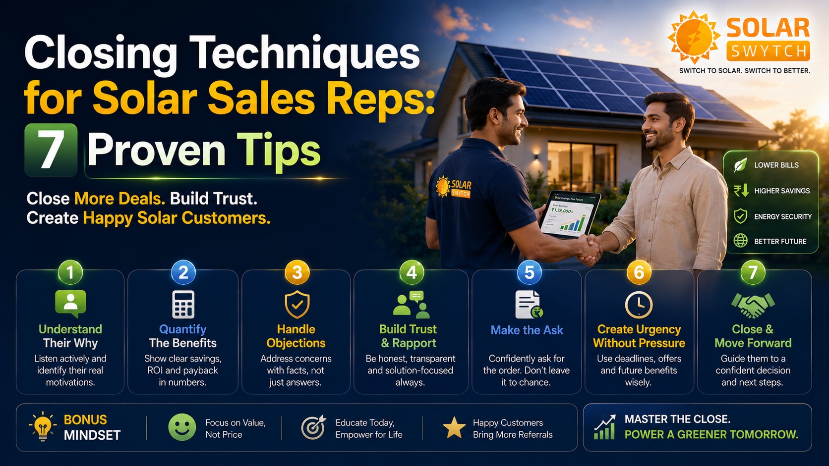 Closing Techniques for Solar Sales Reps: 7 Proven Tips — illustrated guide cover