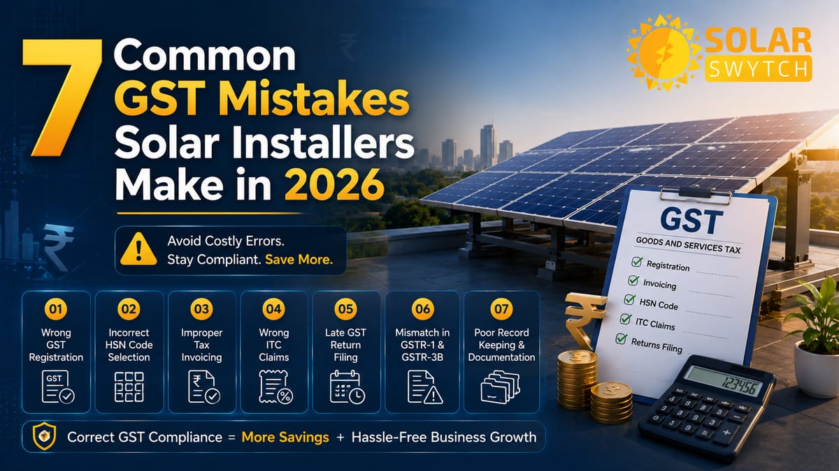 7 Common GST Mistakes Solar Installers Make in 2026 — illustrated guide cover
