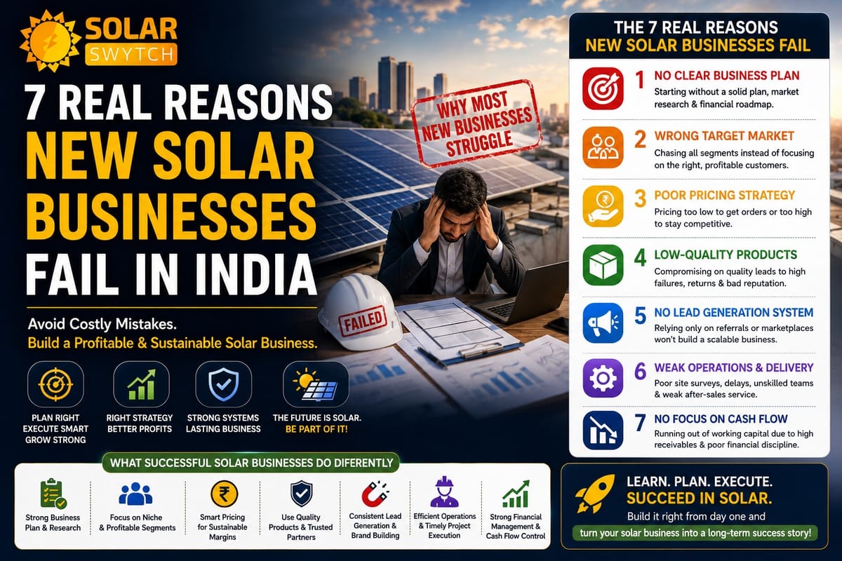 7 Real Reasons New Solar Businesses Fail in India — illustrated guide cover