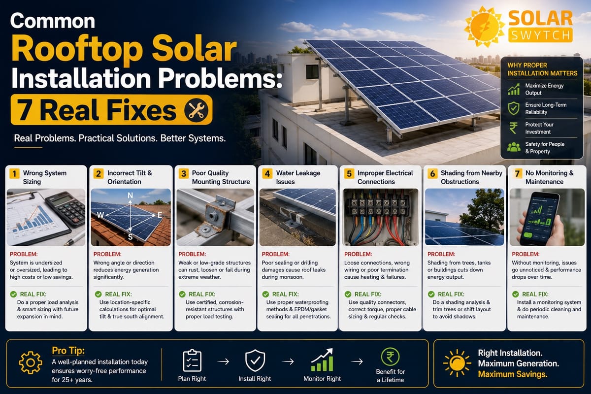 Common Rooftop Solar Installation Problems: 7 Real Fixes — illustrated guide cover