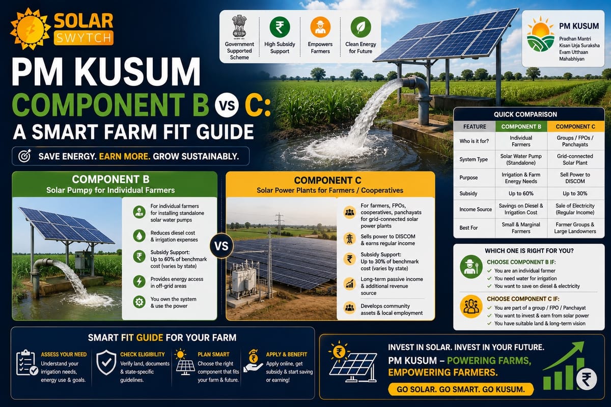 PM KUSUM Component B vs C: A Smart Farm Fit Guide — illustrated guide cover