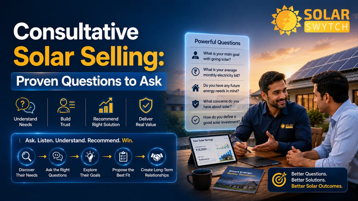 Consultative Solar Selling: Proven Questions to Ask — illustrated guide cover