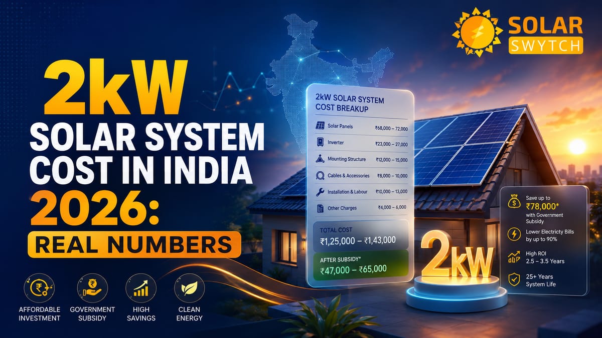 2kW Solar System Cost in India 2026: Real Numbers — illustrated guide cover