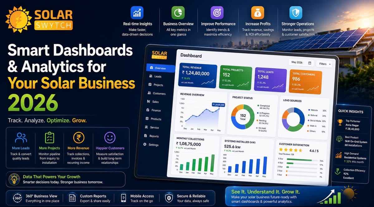 Smart Dashboards & Analytics for Your Solar Business 2026 — illustrated guide cover