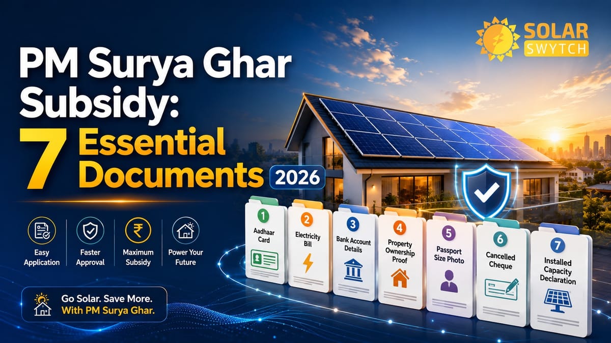 PM Surya Ghar Subsidy: 7 Essential Documents 2026 — illustrated guide cover