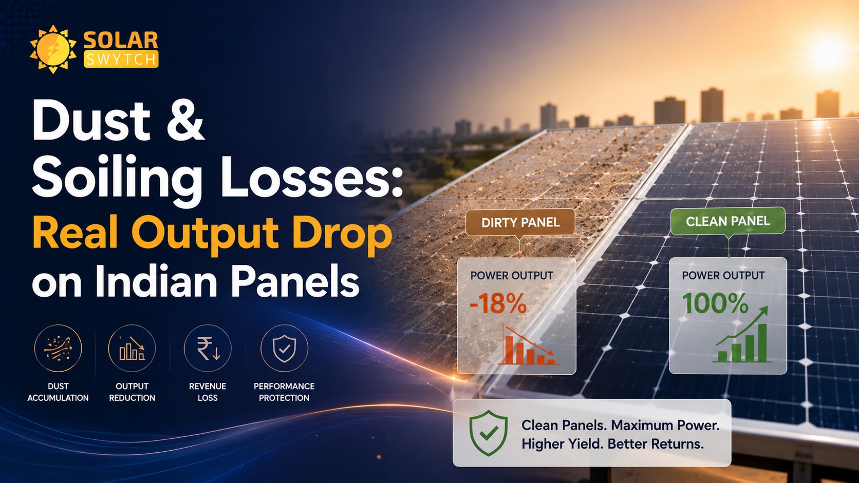 Dust & Soiling Losses: Real Output Drop on Indian Panels — illustrated guide cover