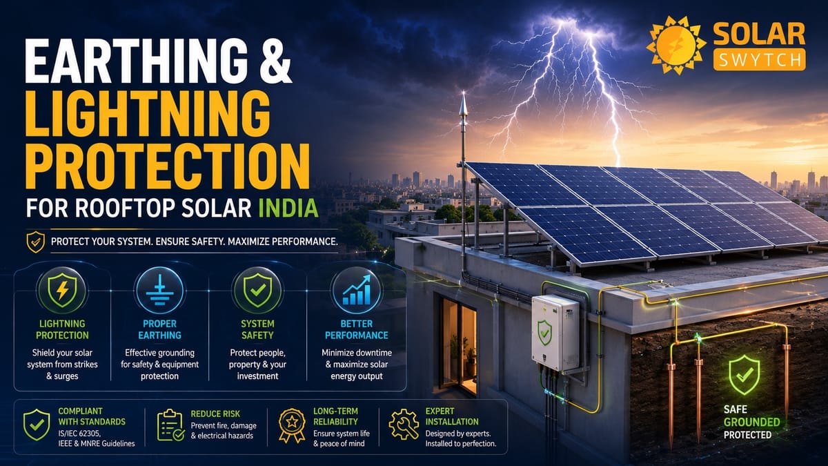 Earthing & Lightning Protection for Rooftop Solar India — illustrated guide cover