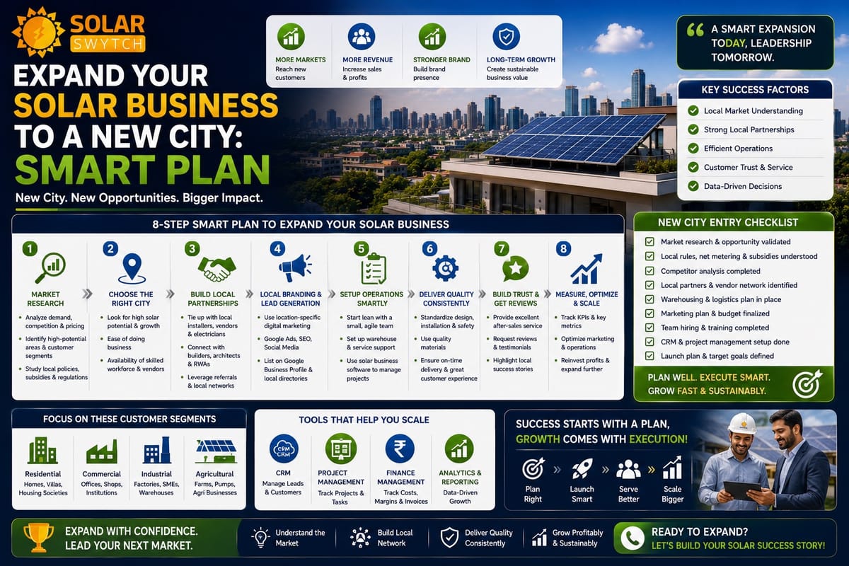 Expand Your Solar Business to a New City: Smart Plan — illustrated guide cover