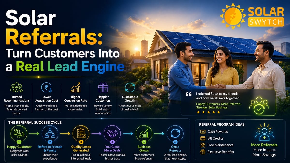 Solar Referrals: Turn Customers Into a Real Lead Engine — illustrated guide cover
