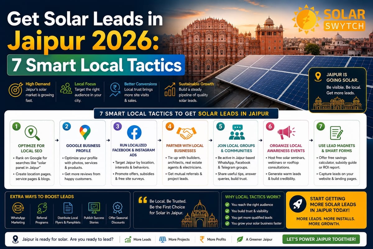 Get Solar Leads in Jaipur 2026: 7 Smart Local Tactics — illustrated guide cover