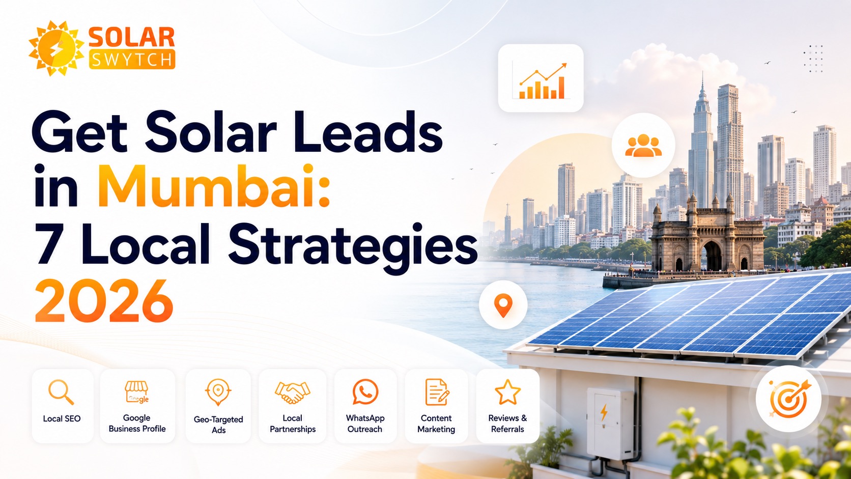 Get Solar Leads in Mumbai: 7 Local Strategies 2026 — illustrated guide cover