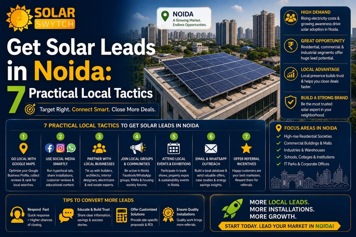 Get Solar Leads in Noida: 7 Practical Local Tactics — illustrated guide cover