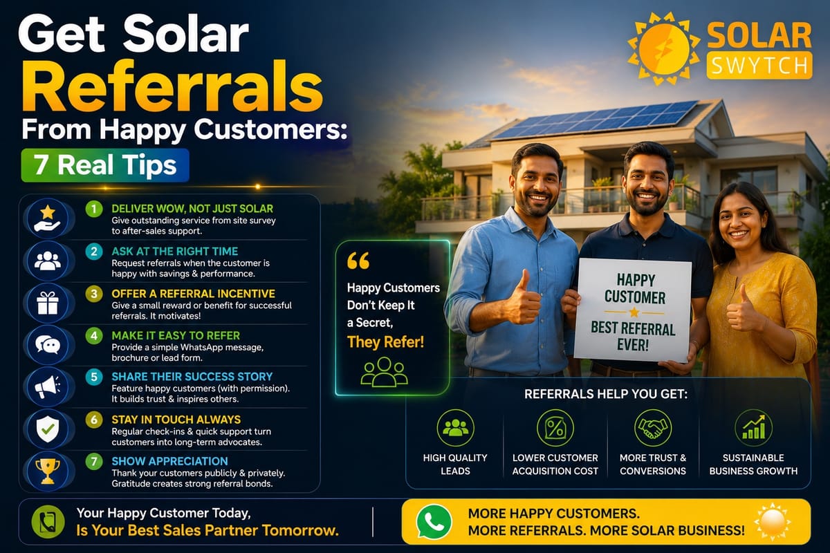 Get Solar Referrals From Happy Customers: 7 Real Tips — illustrated guide cover