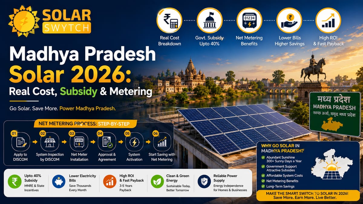 Madhya Pradesh Solar 2026: Real Cost, Subsidy & Metering — illustrated guide cover