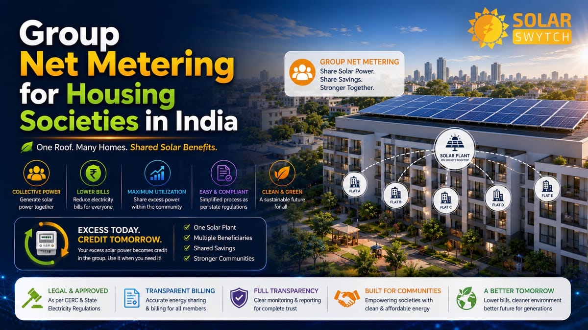 Group Net Metering for Housing Societies in India — illustrated guide cover