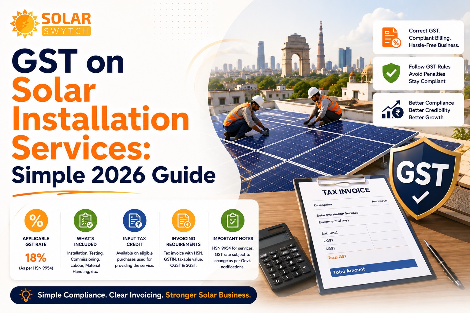 GST on Solar Installation Services: Simple 2026 Guide — illustrated guide cover
