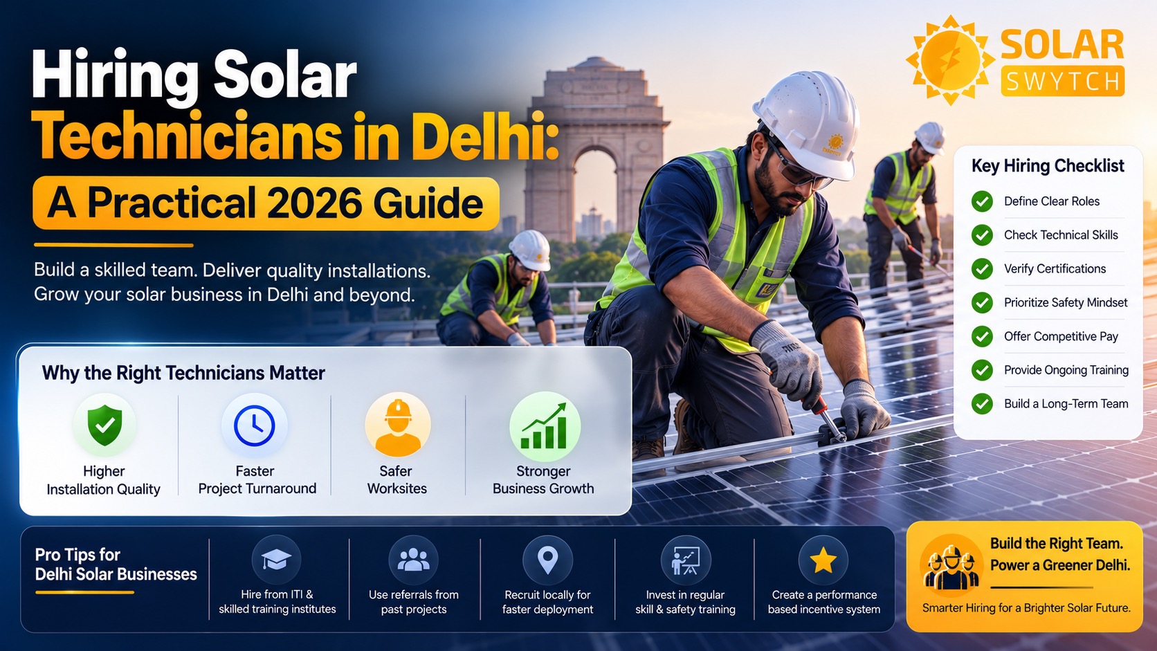 Hiring Solar Technicians in Delhi: A Practical 2026 Guide — illustrated guide cover