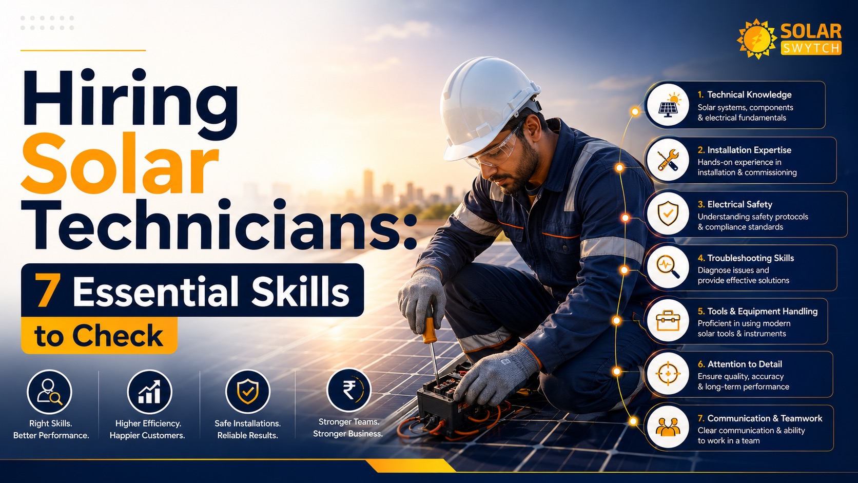 Hiring Solar Technicians: 7 Essential Skills to Check — illustrated guide cover