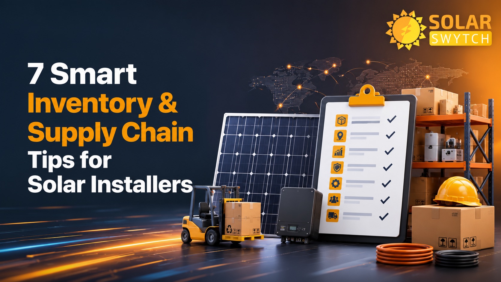 7 Smart Inventory & Supply Chain Tips for Solar Installers — illustrated guide cover