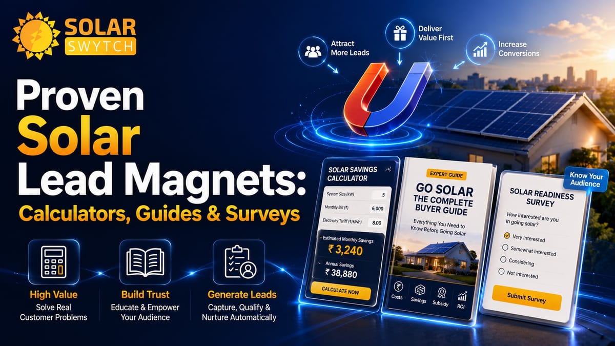 Proven Solar Lead Magnets: Calculators, Guides & Surveys — illustrated guide cover
