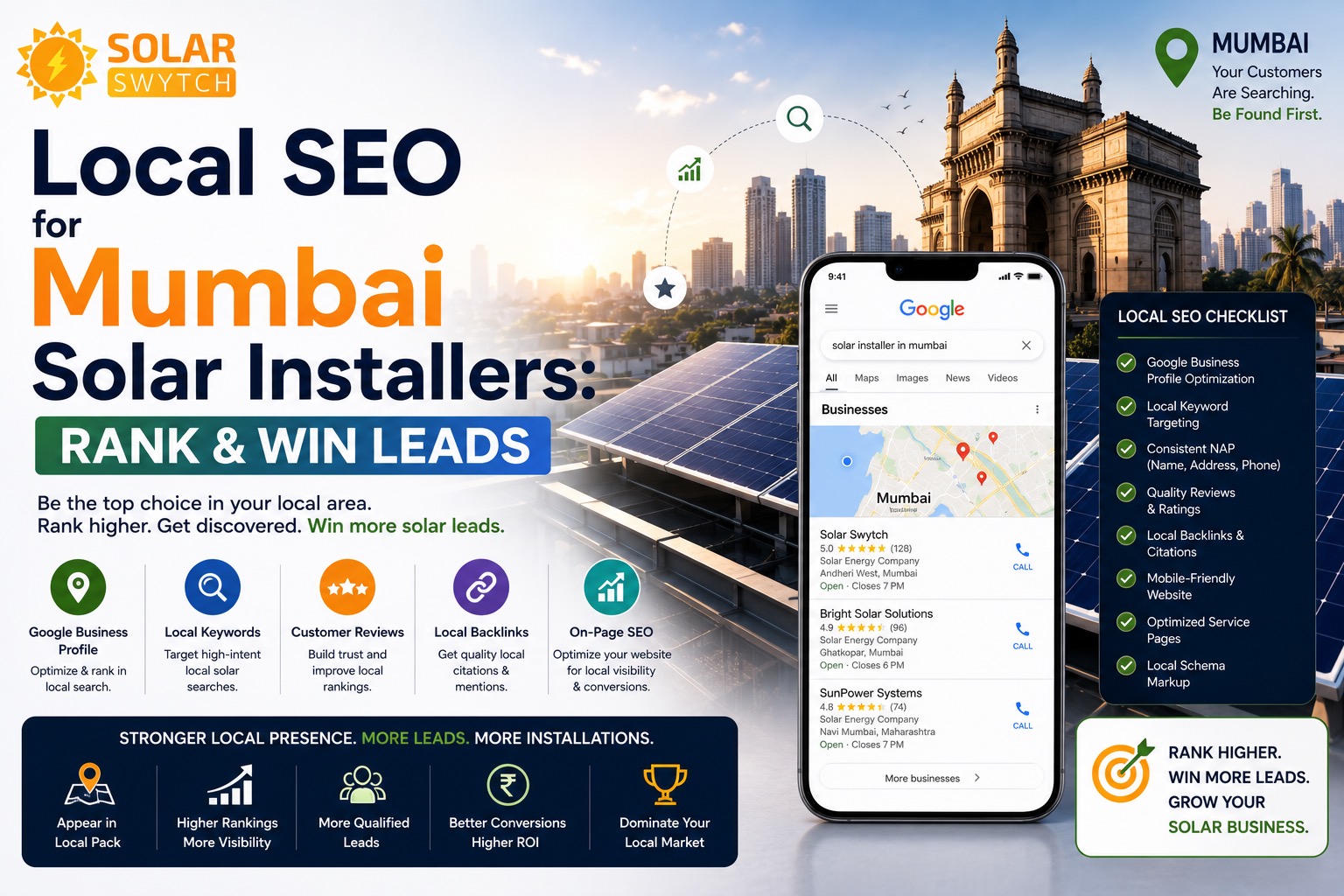 Local SEO for Mumbai Solar Installers: Rank & Win Leads — illustrated guide cover