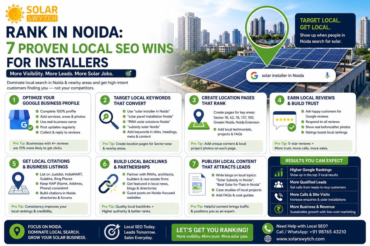 Rank in Noida: 7 Proven Local SEO Wins for Installers — illustrated guide cover