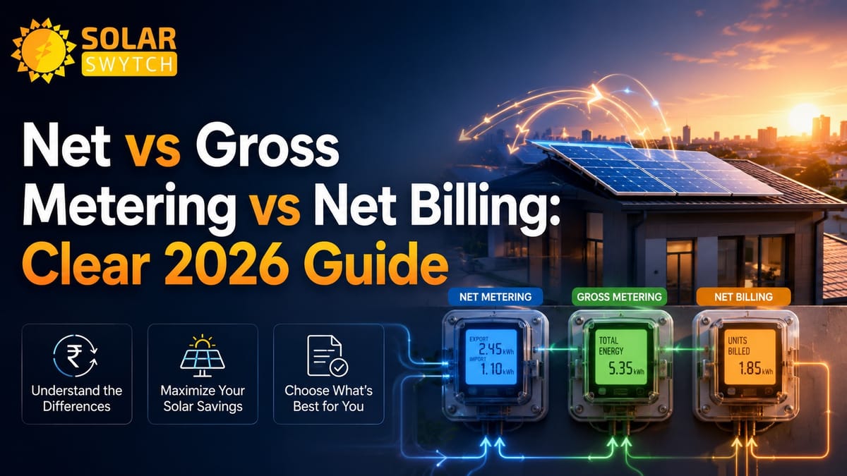 Net vs Gross Metering vs Net Billing: Clear 2026 Guide — illustrated guide cover
