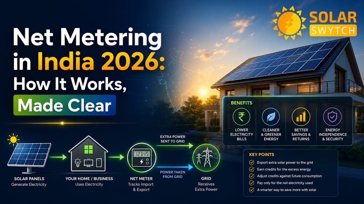 Net Metering in India 2026: How It Works, Made Clear — illustrated guide cover