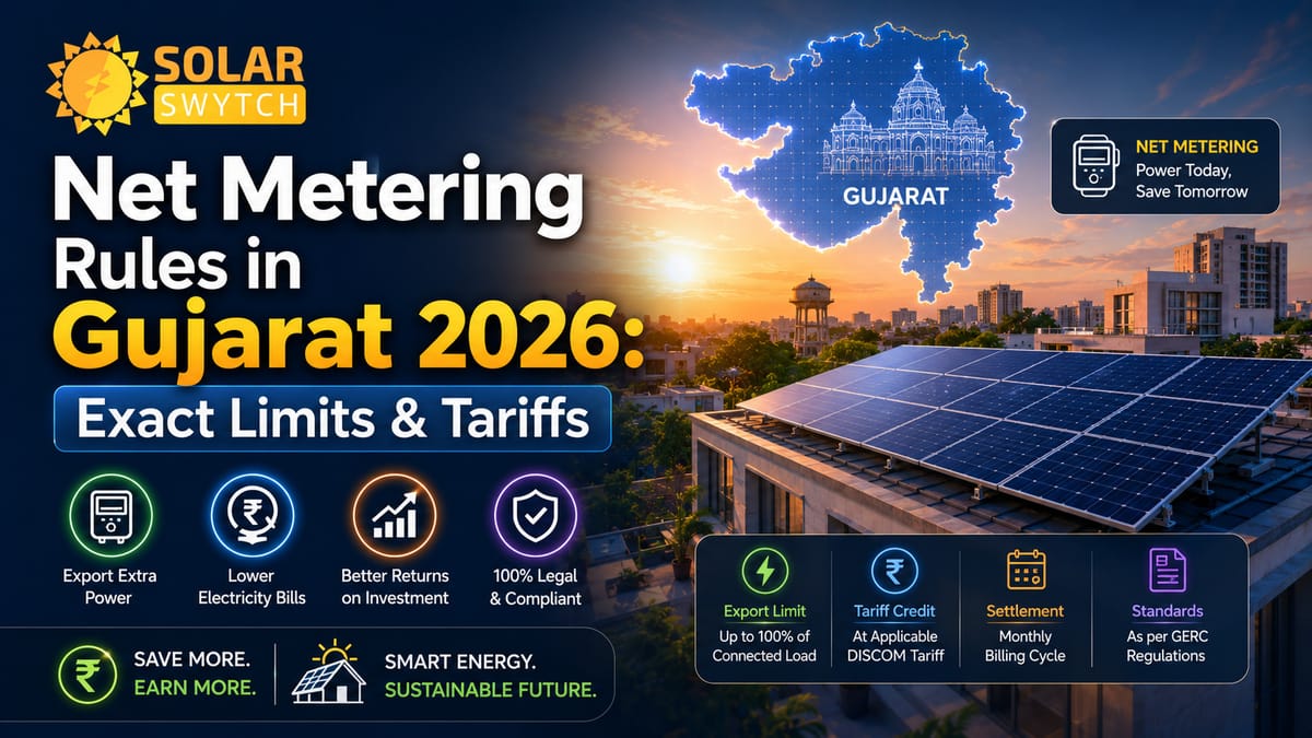 Net Metering Rules in Gujarat 2026: Exact Limits & Tariffs — illustrated guide cover