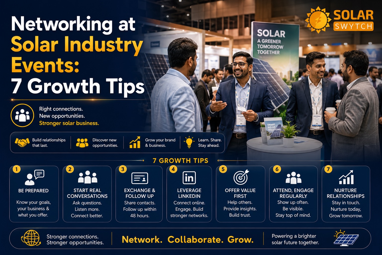 Networking at Solar Industry Events: 7 Growth Tips — illustrated guide cover