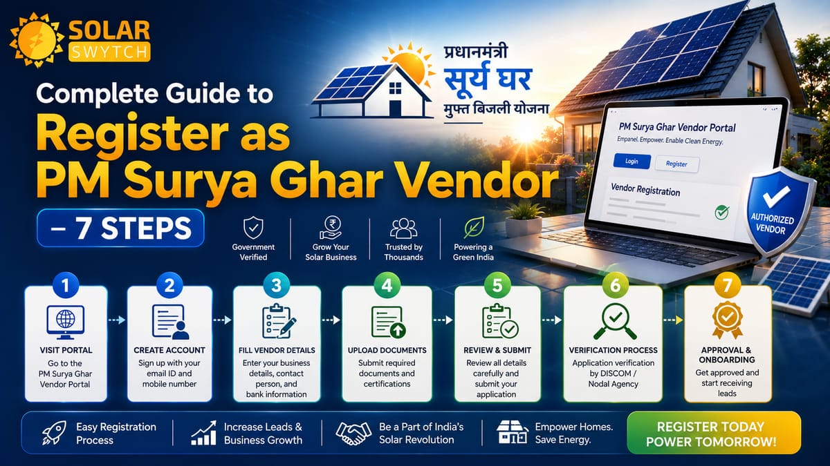 Complete Guide to Register as PM Surya Ghar Vendor – 7 Steps — illustrated guide cover