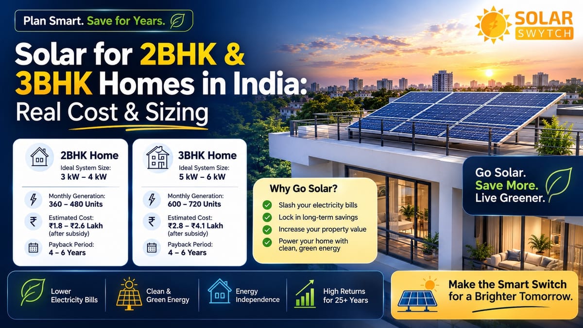 Solar for 2BHK & 3BHK Homes in India: Real Cost & Sizing — illustrated guide cover