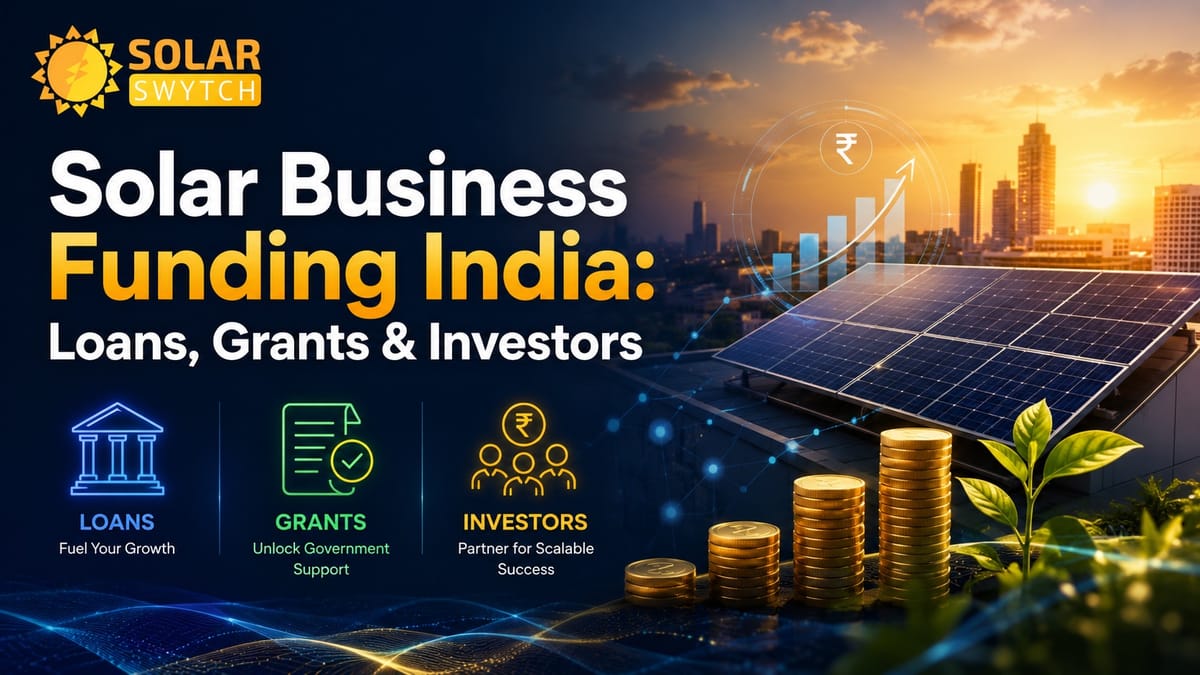 Solar Business Funding India: Loans, Grants & Investors — illustrated guide cover