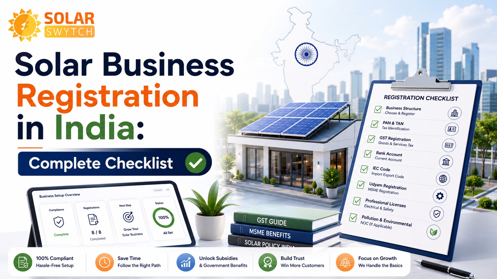 Solar Business Registration in India: Complete Checklist — illustrated guide cover
