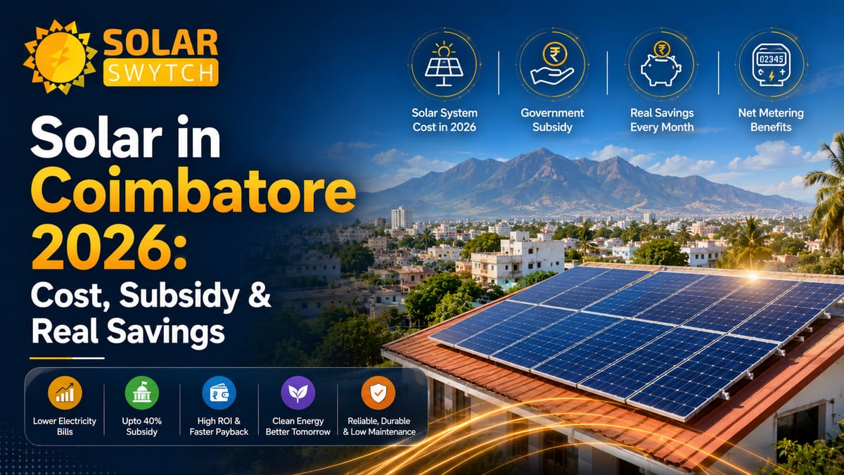 Solar in Coimbatore 2026: Cost, Subsidy & Real Savings — illustrated guide cover