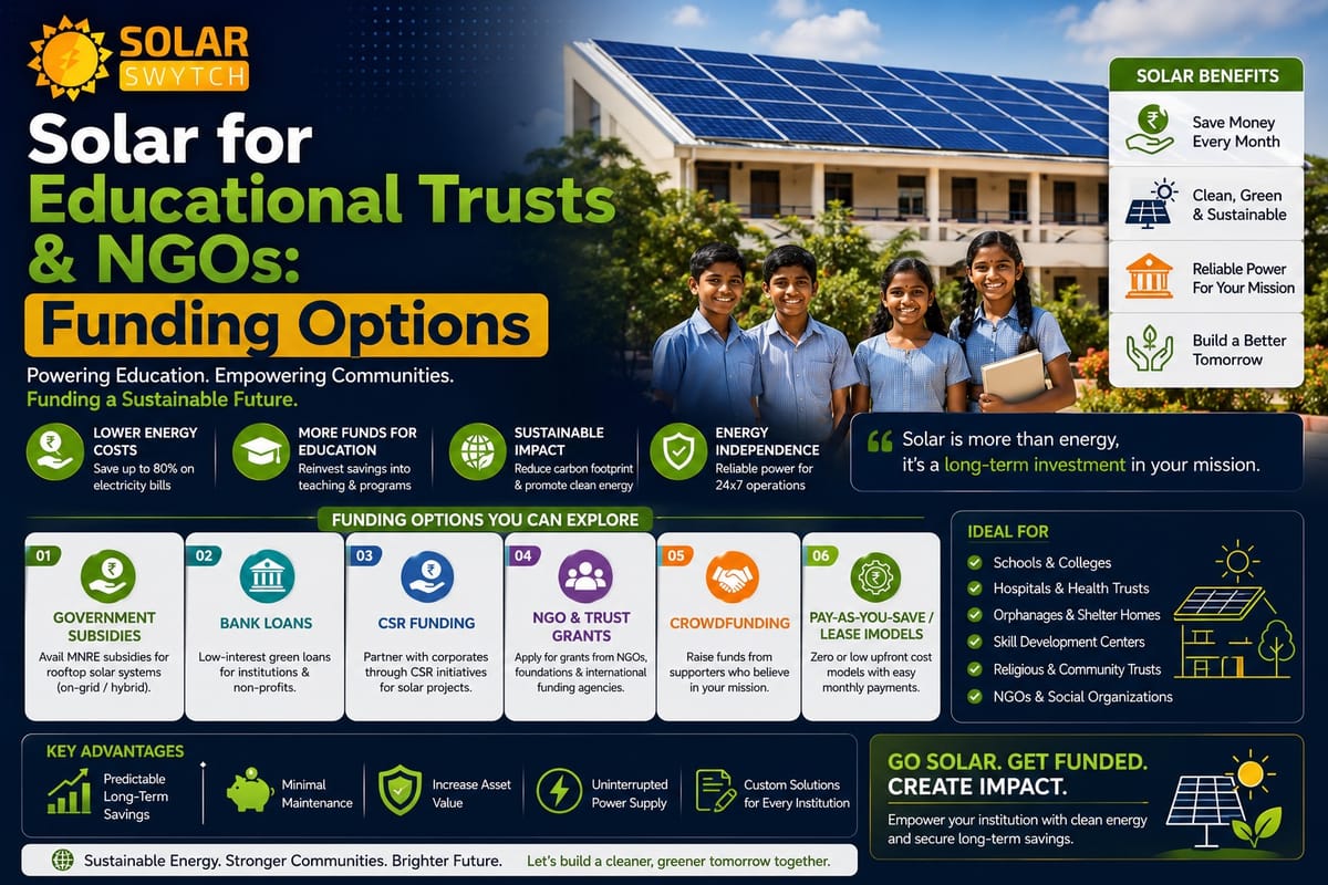 Solar for Educational Trusts & NGOs: Funding Options — illustrated guide cover
