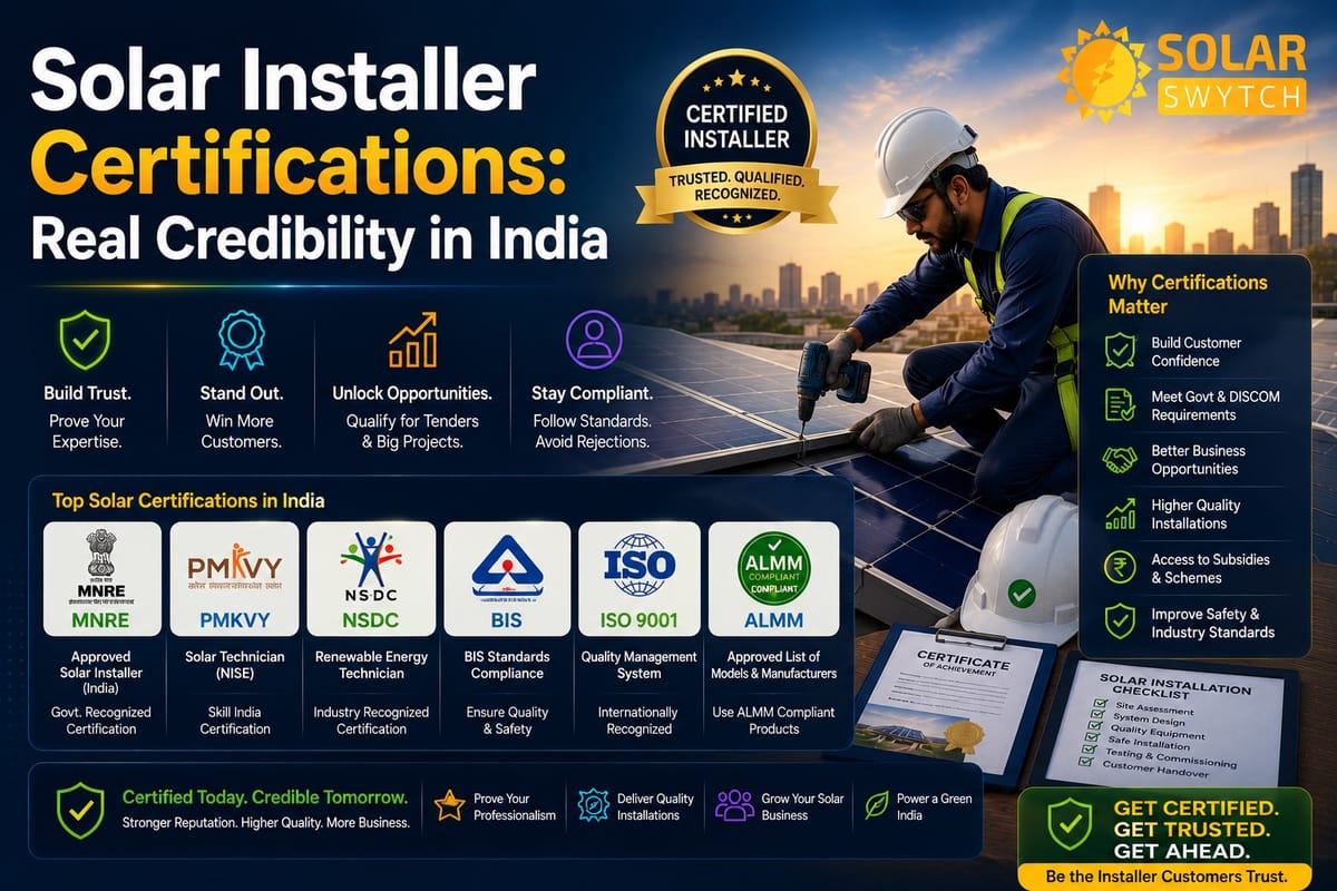 Solar Installer Certifications: Real Credibility in India — illustrated guide cover