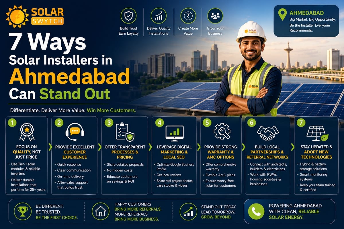 7 Ways Solar Installers in Ahmedabad Can Stand Out — illustrated guide cover