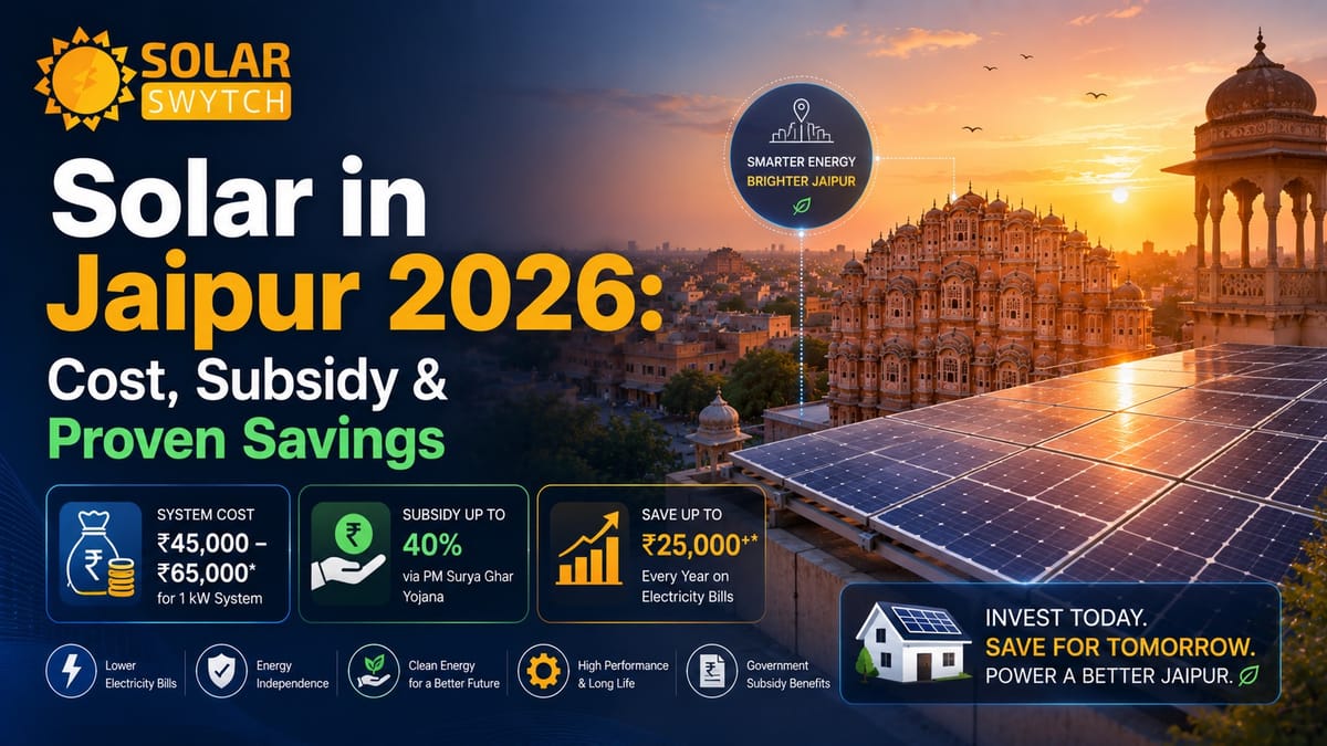 Solar in Jaipur 2026: Cost, Subsidy & Proven Savings — illustrated guide cover