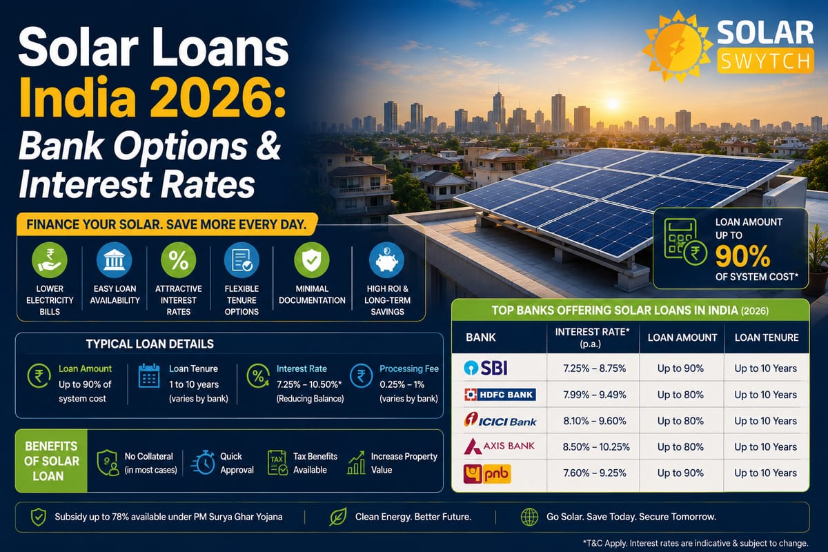 Solar Loans India 2026: Bank Options & Interest Rates — illustrated guide cover
