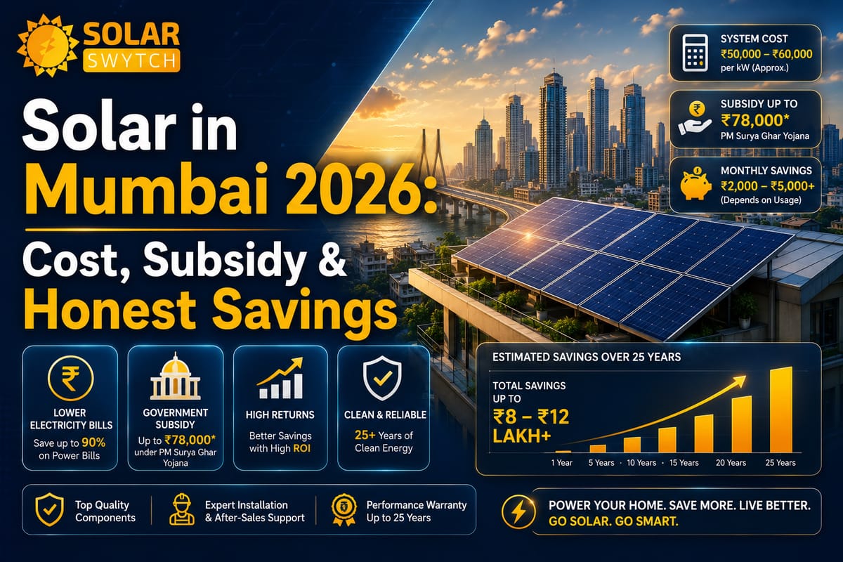 Solar in Mumbai 2026: Cost, Subsidy & Honest Savings — illustrated guide cover