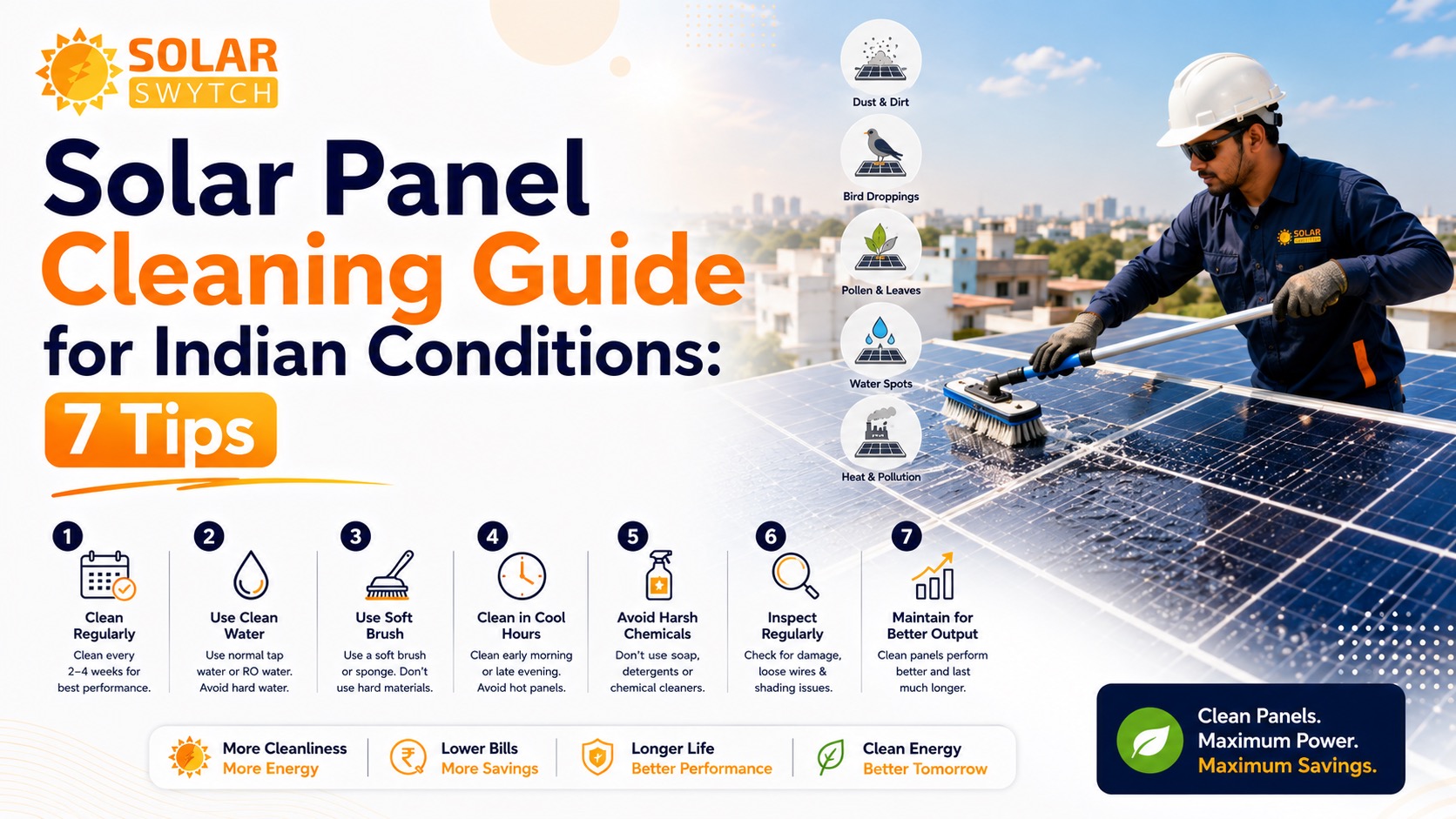 Solar Panel Cleaning Guide for Indian Conditions: 7 Tips — illustrated guide cover