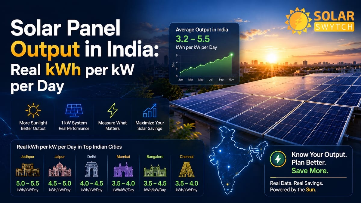 Solar Panel Output in India: Real kWh per kW per Day — illustrated guide cover