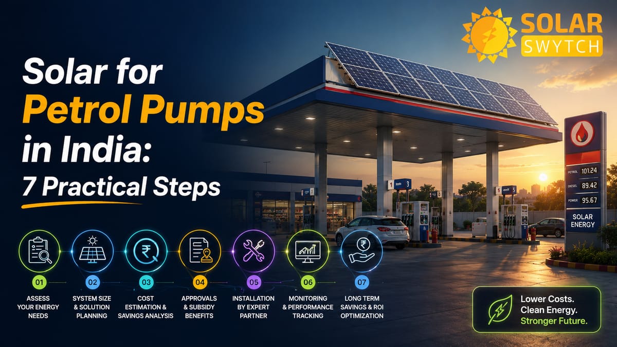 Solar for Petrol Pumps in India: 7 Practical Steps — illustrated guide cover