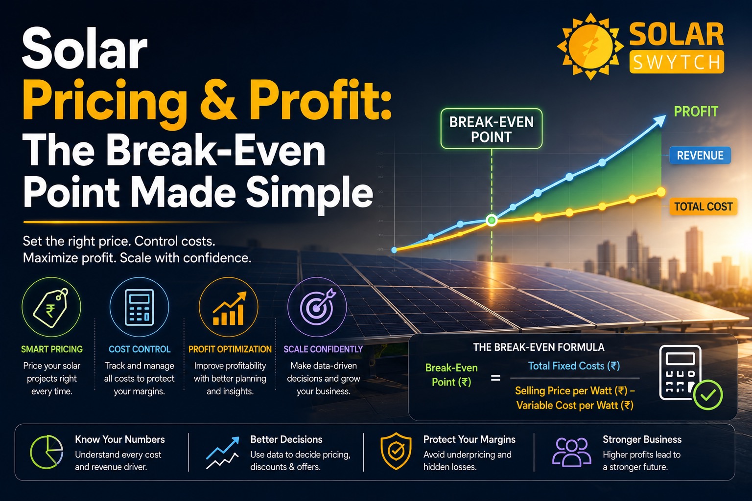 Solar Pricing & Profit: The Break-Even Point Made Simple — illustrated guide cover