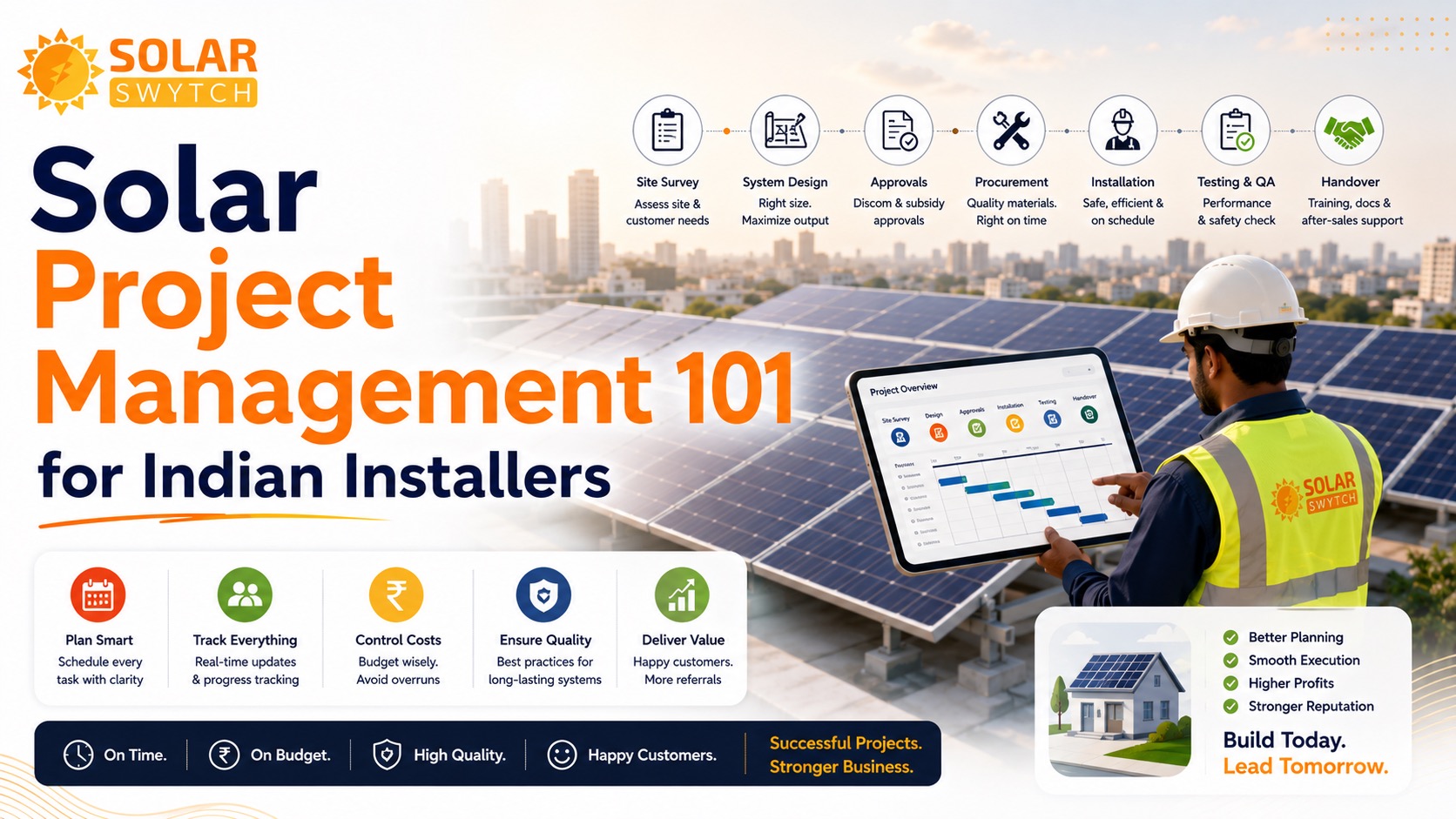 Solar Project Management 101 for Indian Installers — illustrated guide cover