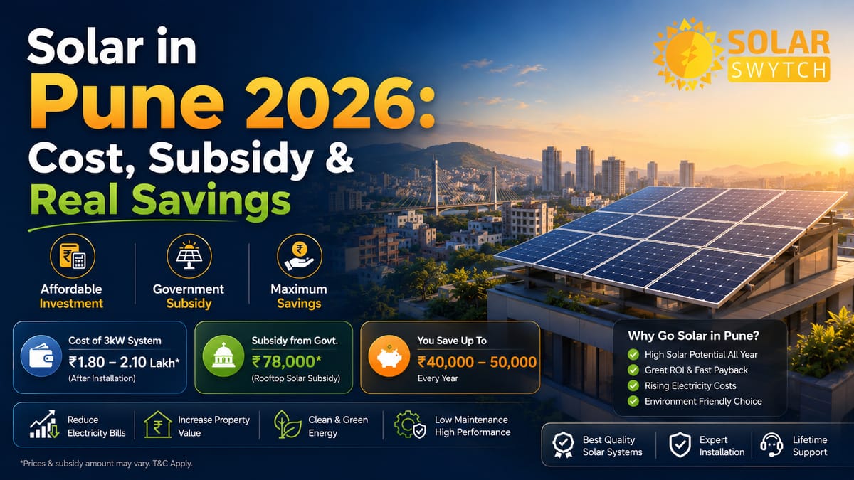 Solar in Pune 2026: Cost, Subsidy & Real Savings — illustrated guide cover